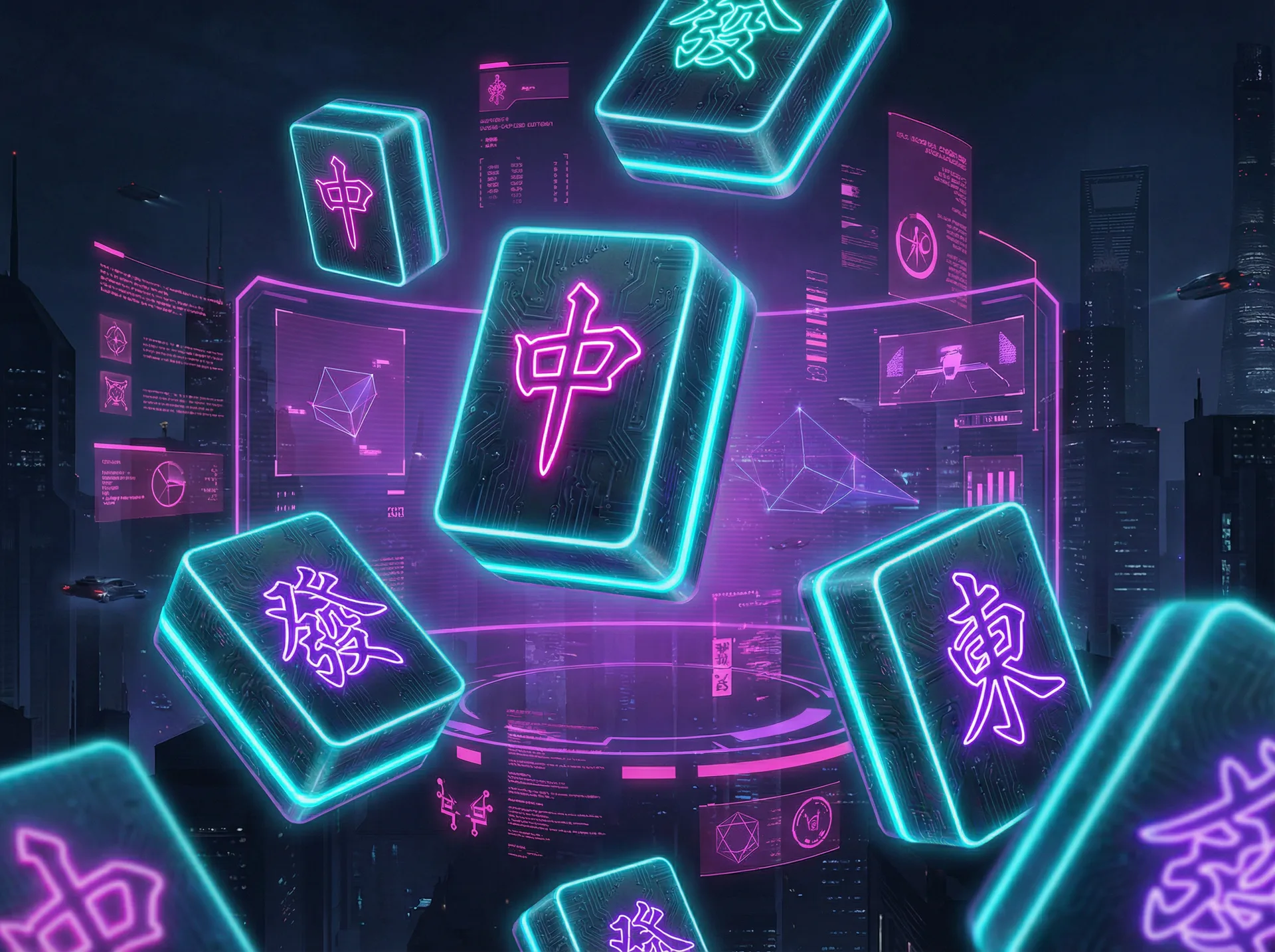 开元棋牌麻将胡了霓虹牌面赛博朋克场景